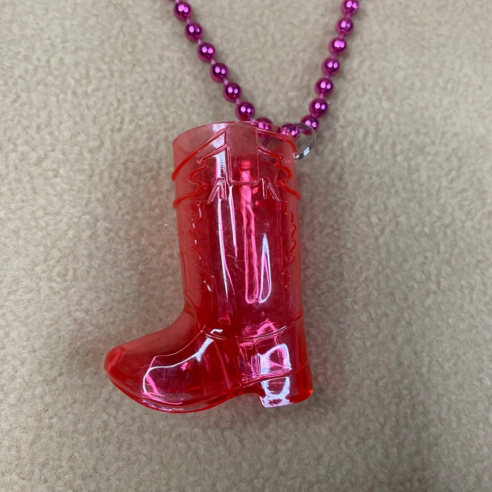Pink Cowboy Boot Charm Necklace Fun Fiesta Party‎ Accessory Plastic Shot Glass